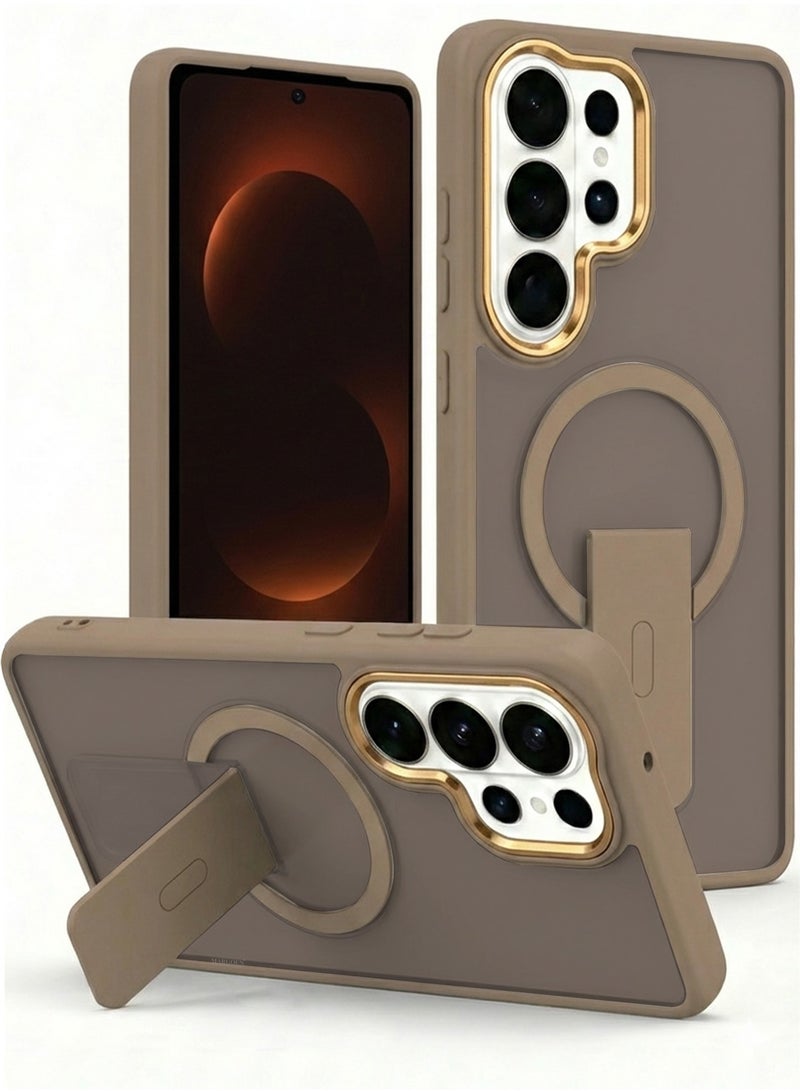 CATANES Magnetic Ring Kickstand Case for Galaxy S26 Ultra – Frosted Protective Back with Grip Holder with 3D Screen Protector - Gold - Image 3